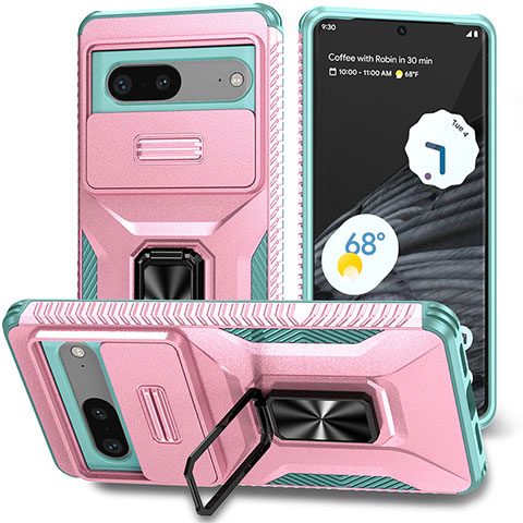 Funda Bumper Silicona y Plastico Mate Carcasa con Magnetico Soporte MQ1 para Google Pixel 7 5G Oro Rosa