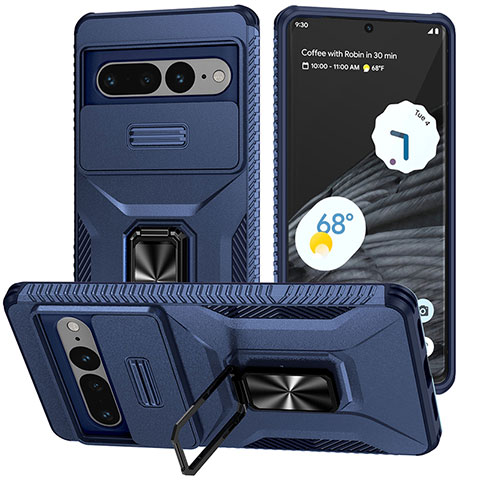 Funda Bumper Silicona y Plastico Mate Carcasa con Magnetico Soporte MQ1 para Google Pixel 7 Pro 5G Azul