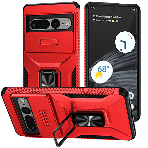 Funda Bumper Silicona y Plastico Mate Carcasa con Magnetico Soporte MQ1 para Google Pixel 7 Pro 5G Rojo