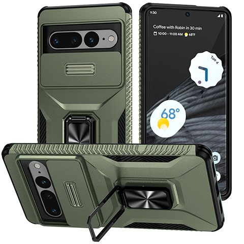 Funda Bumper Silicona y Plastico Mate Carcasa con Magnetico Soporte MQ1 para Google Pixel 7 Pro 5G Verde