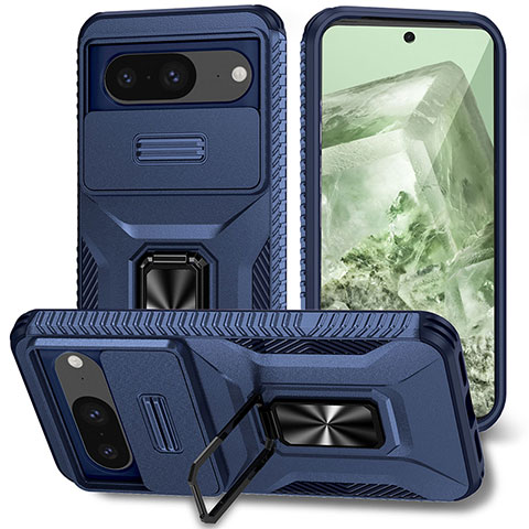 Funda Bumper Silicona y Plastico Mate Carcasa con Magnetico Soporte MQ1 para Google Pixel 8 5G Azul