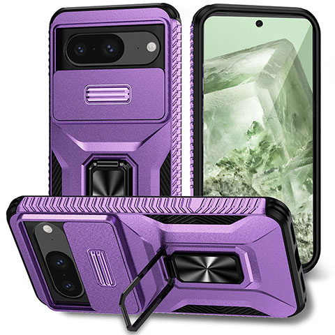 Funda Bumper Silicona y Plastico Mate Carcasa con Magnetico Soporte MQ1 para Google Pixel 8 5G Morado