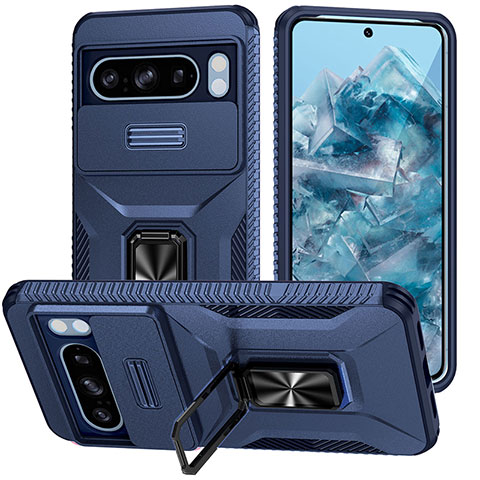 Funda Bumper Silicona y Plastico Mate Carcasa con Magnetico Soporte MQ1 para Google Pixel 8 Pro 5G Azul