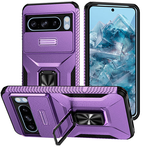 Funda Bumper Silicona y Plastico Mate Carcasa con Magnetico Soporte MQ1 para Google Pixel 8 Pro 5G Morado