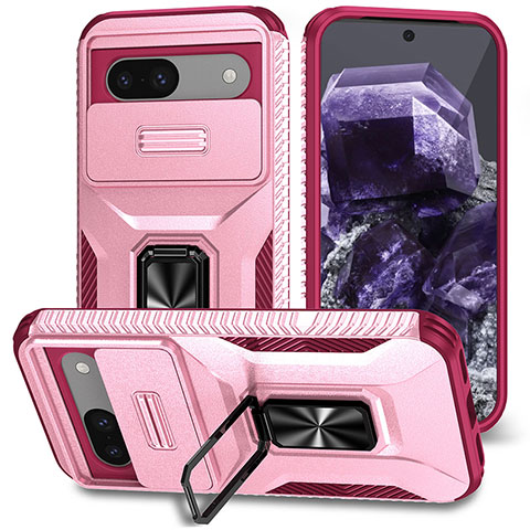 Funda Bumper Silicona y Plastico Mate Carcasa con Magnetico Soporte MQ1 para Google Pixel 8a 5G Rosa Roja