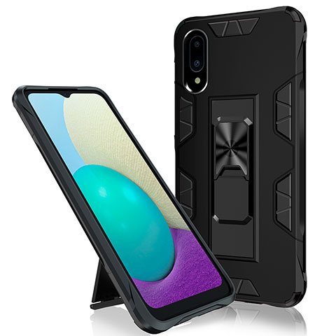 Funda Bumper Silicona y Plastico Mate Carcasa con Magnetico Soporte MQ1 para Samsung Galaxy A02 Negro