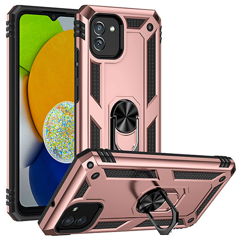 Funda Bumper Silicona y Plastico Mate Carcasa con Magnetico Soporte MQ1 para Samsung Galaxy A03 Oro Rosa