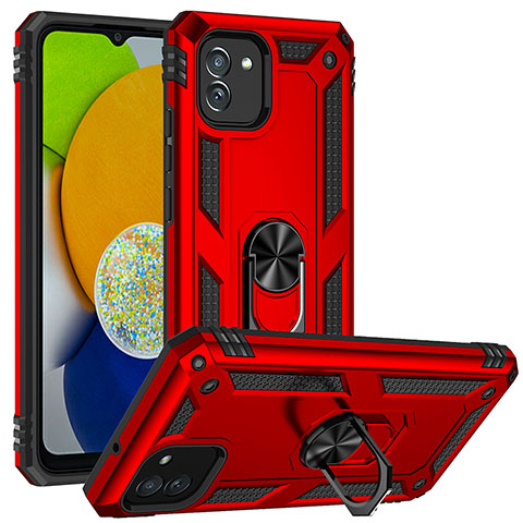 Funda Bumper Silicona y Plastico Mate Carcasa con Magnetico Soporte MQ1 para Samsung Galaxy A03 Rojo