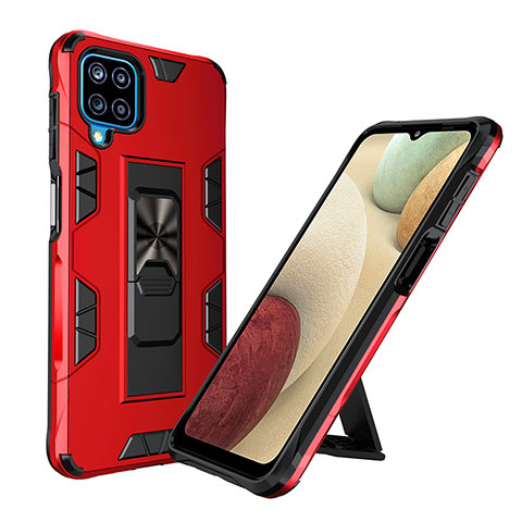 Funda Bumper Silicona y Plastico Mate Carcasa con Magnetico Soporte MQ1 para Samsung Galaxy A12 Rojo