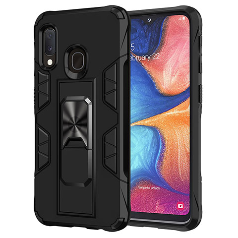 Funda Bumper Silicona y Plastico Mate Carcasa con Magnetico Soporte MQ1 para Samsung Galaxy A20e Negro