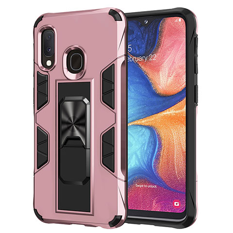 Funda Bumper Silicona y Plastico Mate Carcasa con Magnetico Soporte MQ1 para Samsung Galaxy A20e Oro Rosa