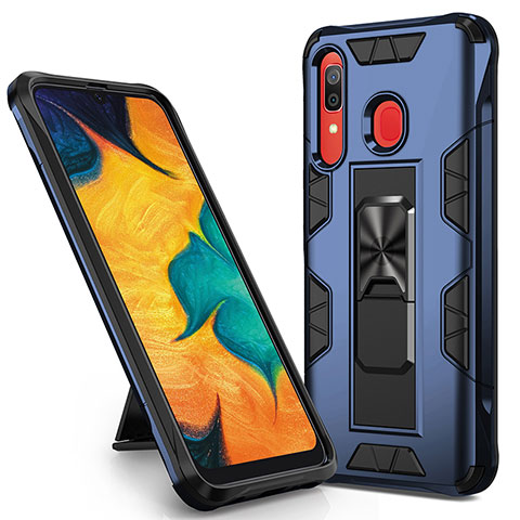 Funda Bumper Silicona y Plastico Mate Carcasa con Magnetico Soporte MQ1 para Samsung Galaxy A30 Azul