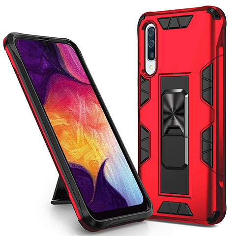 Funda Bumper Silicona y Plastico Mate Carcasa con Magnetico Soporte MQ1 para Samsung Galaxy A30S Rojo