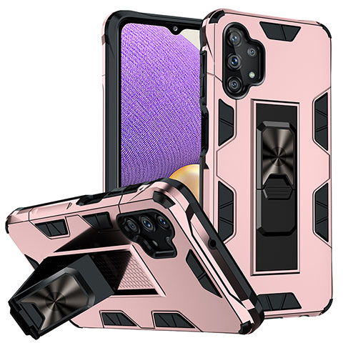 Funda Bumper Silicona y Plastico Mate Carcasa con Magnetico Soporte MQ1 para Samsung Galaxy A32 4G Oro Rosa