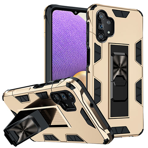 Funda Bumper Silicona y Plastico Mate Carcasa con Magnetico Soporte MQ1 para Samsung Galaxy A32 5G Oro