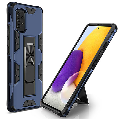 Funda Bumper Silicona y Plastico Mate Carcasa con Magnetico Soporte MQ1 para Samsung Galaxy A52 4G Azul