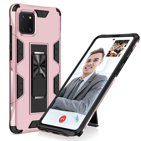 Funda Bumper Silicona y Plastico Mate Carcasa con Magnetico Soporte MQ1 para Samsung Galaxy A81 Oro Rosa