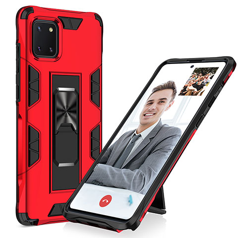 Funda Bumper Silicona y Plastico Mate Carcasa con Magnetico Soporte MQ1 para Samsung Galaxy A81 Rojo