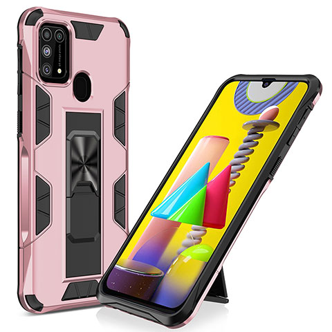 Funda Bumper Silicona y Plastico Mate Carcasa con Magnetico Soporte MQ1 para Samsung Galaxy M31 Oro Rosa