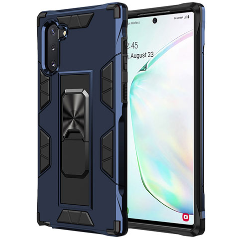 Funda Bumper Silicona y Plastico Mate Carcasa con Magnetico Soporte MQ1 para Samsung Galaxy Note 10 5G Azul