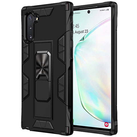 Funda Bumper Silicona y Plastico Mate Carcasa con Magnetico Soporte MQ1 para Samsung Galaxy Note 10 5G Negro