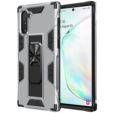 Funda Bumper Silicona y Plastico Mate Carcasa con Magnetico Soporte MQ1 para Samsung Galaxy Note 10 5G Plata