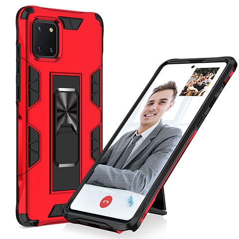 Funda Bumper Silicona y Plastico Mate Carcasa con Magnetico Soporte MQ1 para Samsung Galaxy Note 10 Lite Rojo