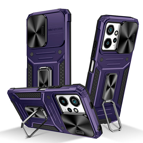 Funda Bumper Silicona y Plastico Mate Carcasa con Magnetico Soporte MQ1 para Xiaomi Redmi Note 12 4G Morado