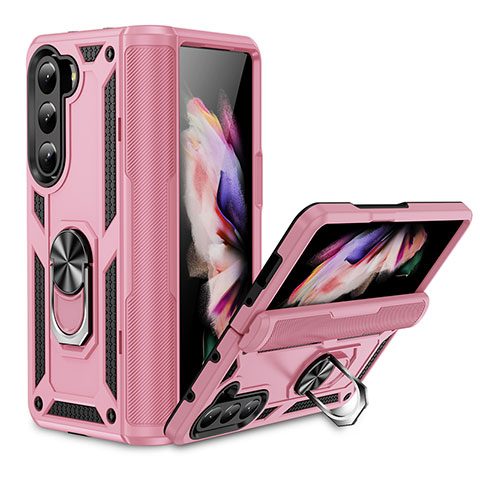 Funda Bumper Silicona y Plastico Mate Carcasa con Magnetico Soporte MQ2 para Samsung Galaxy Z Fold5 5G Oro Rosa