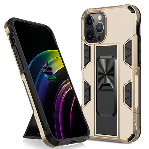 Funda Bumper Silicona y Plastico Mate Carcasa con Magnetico Soporte para Apple iPhone 12 Pro Max Oro