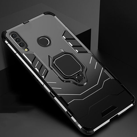 Funda Bumper Silicona y Plastico Mate Carcasa con Magnetico Soporte para Huawei Honor 10i Negro