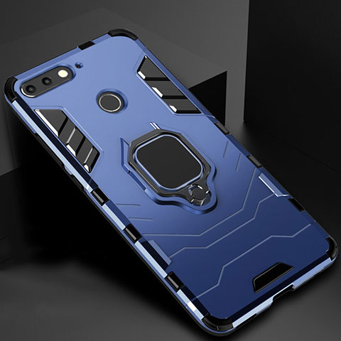 Funda Bumper Silicona y Plastico Mate Carcasa con Magnetico Soporte para Huawei Honor 7A Azul