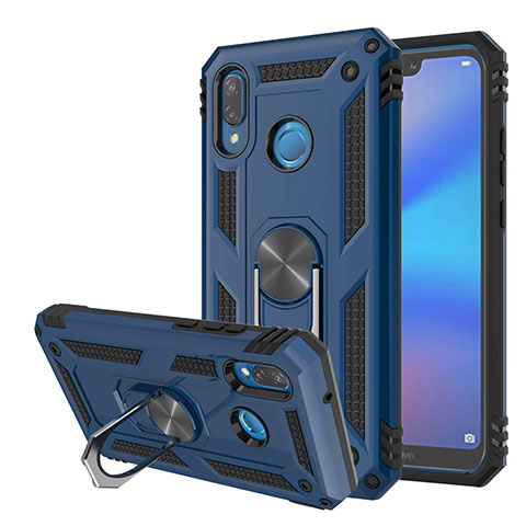 Funda Bumper Silicona y Plastico Mate Carcasa con Magnetico Soporte para Huawei Nova 3e Azul