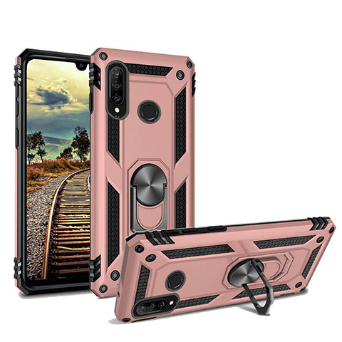 Funda Bumper Silicona y Plastico Mate Carcasa con Magnetico Soporte para Huawei Nova 4e Oro Rosa