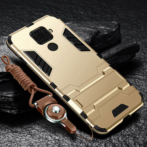 Funda Bumper Silicona y Plastico Mate Carcasa con Magnetico Soporte para Huawei Nova 5i Pro Oro