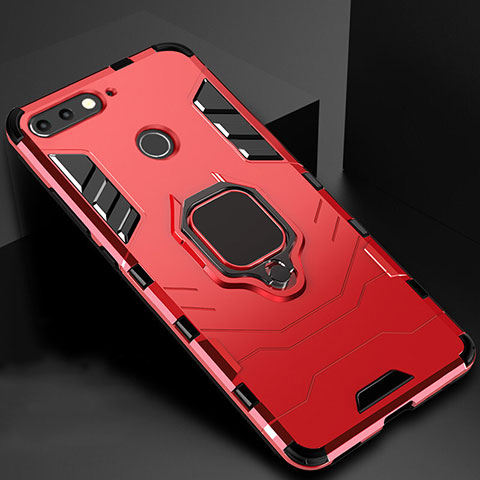 Funda Bumper Silicona y Plastico Mate Carcasa con Magnetico Soporte para Huawei Y6 (2018) Rojo