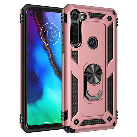 Funda Bumper Silicona y Plastico Mate Carcasa con Magnetico Soporte para Motorola Moto G Pro Oro Rosa