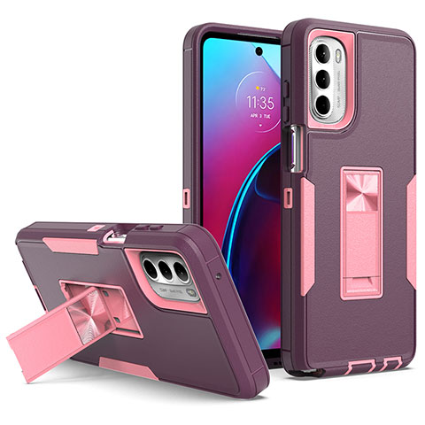 Funda Bumper Silicona y Plastico Mate Carcasa con Magnetico Soporte para Motorola Moto G Stylus (2022) 4G Rosa