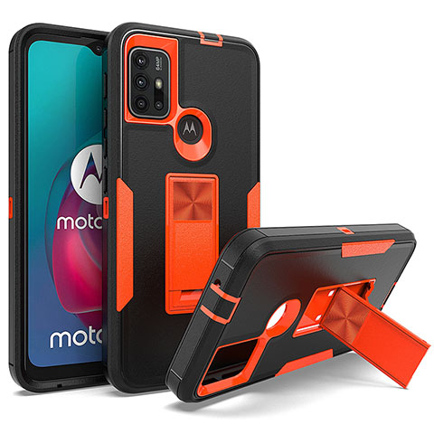 Funda Bumper Silicona y Plastico Mate Carcasa con Magnetico Soporte para Motorola Moto G10 Power Naranja