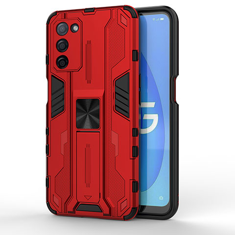 Funda Bumper Silicona y Plastico Mate Carcasa con Magnetico Soporte para Oppo A53s 5G Rojo