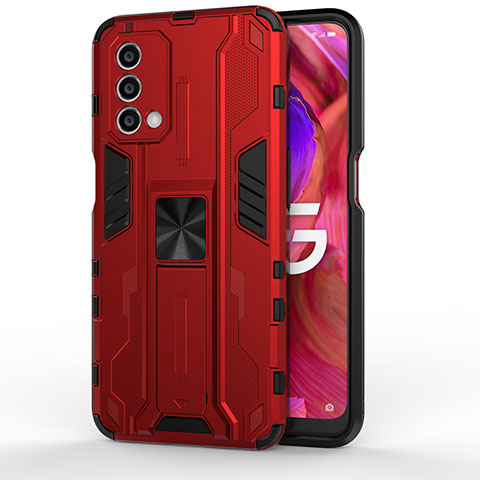 Funda Bumper Silicona y Plastico Mate Carcasa con Magnetico Soporte para Oppo A54 5G Rojo