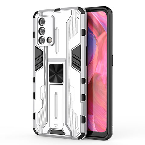 Funda Bumper Silicona y Plastico Mate Carcasa con Magnetico Soporte para Oppo A74 4G Blanco