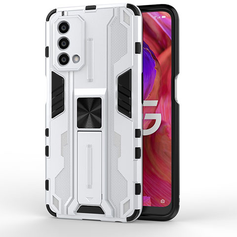 Funda Bumper Silicona y Plastico Mate Carcasa con Magnetico Soporte para Oppo A74 5G Blanco