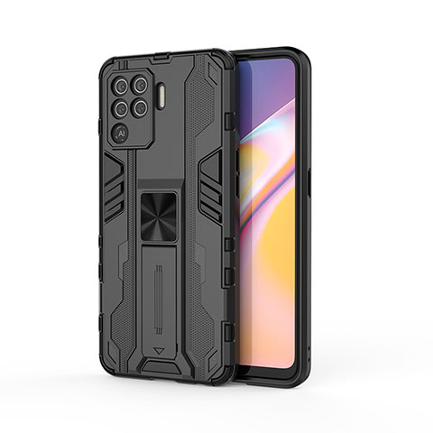 Funda Bumper Silicona y Plastico Mate Carcasa con Magnetico Soporte para Oppo A94 4G Negro