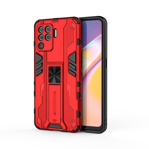 Funda Bumper Silicona y Plastico Mate Carcasa con Magnetico Soporte para Oppo A94 4G Rojo