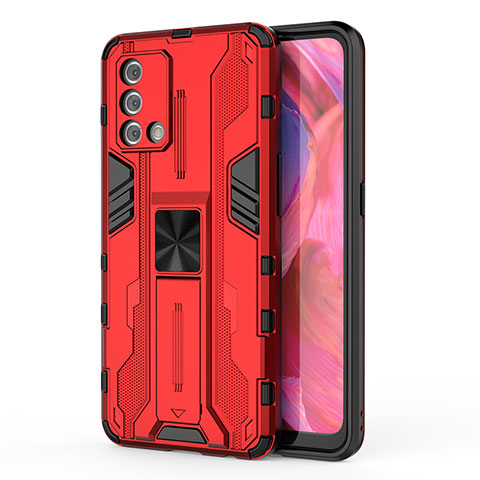 Funda Bumper Silicona y Plastico Mate Carcasa con Magnetico Soporte para Oppo A95 4G Rojo