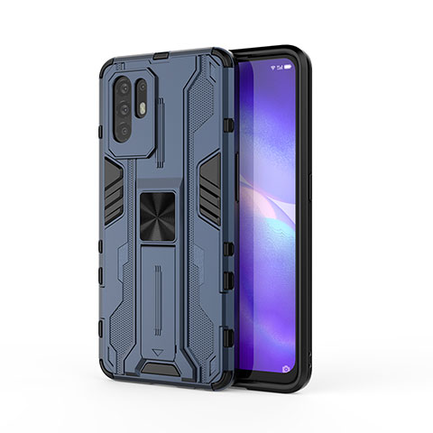 Funda Bumper Silicona y Plastico Mate Carcasa con Magnetico Soporte para Oppo A95 5G Azul