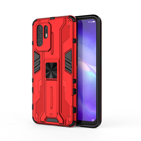 Funda Bumper Silicona y Plastico Mate Carcasa con Magnetico Soporte para Oppo A95 5G Rojo