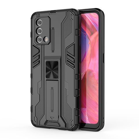 Funda Bumper Silicona y Plastico Mate Carcasa con Magnetico Soporte para Oppo F19 Negro