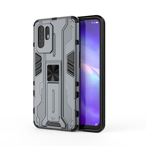 Funda Bumper Silicona y Plastico Mate Carcasa con Magnetico Soporte para Oppo F19 Pro+ Plus 5G Gris